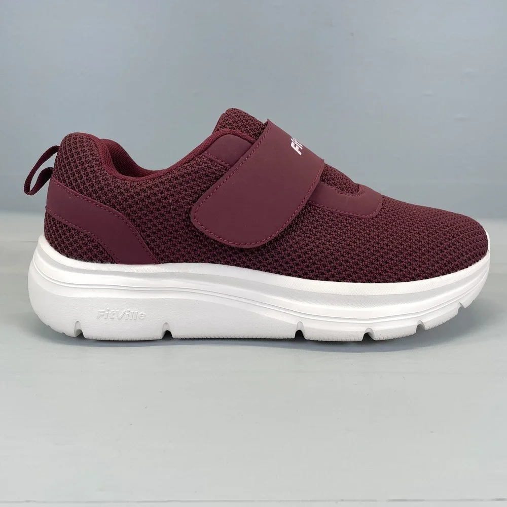 FitVille Diabetic Shoes Womens Size 11 Wide Red Burgundy Strap Comfort Sneakers